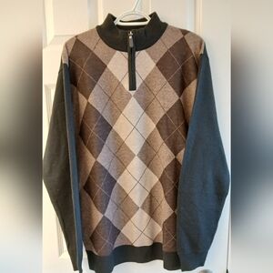 Studio by Omega Men’s Mock Neck Quarter‑Zip Sweater – Size Large – Argyle Front